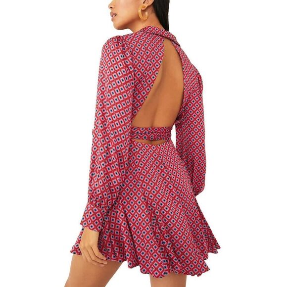 Free People ItโTakes Two Pop Combo Long Sleeve Open Back Mini Dress Size M - Picture 3 of 12